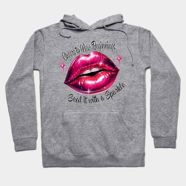 Sparkling New Beginnings - Glossy Lip Art Hoodie by WEARWORLD